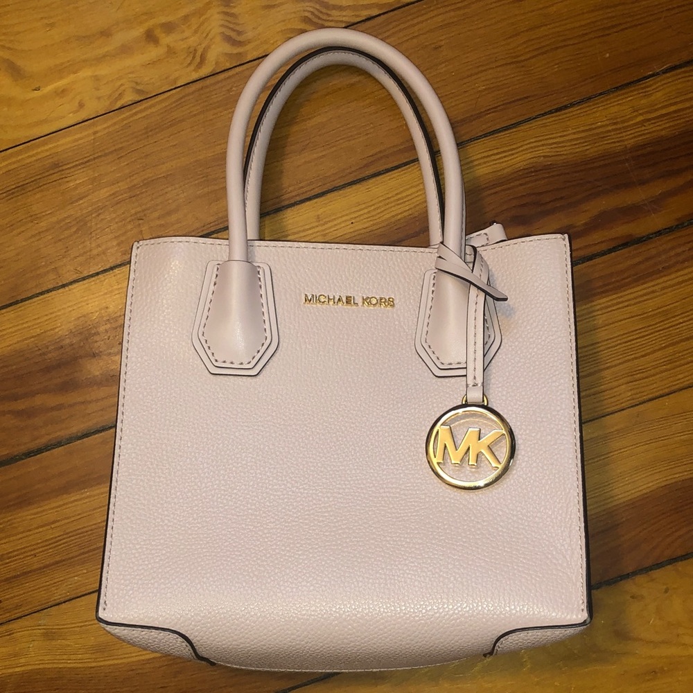 Michael Kors Light Pink Leather Satchel with Gold MK Charm